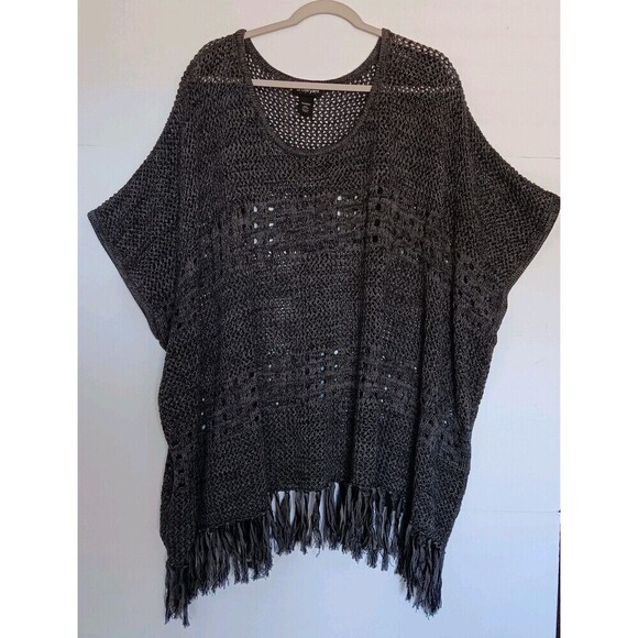 Lane Bryant Size 22/24W Gray Oversized Cotton Open Knit Shrug/Shawl with Fringe - Picture 1 of 6